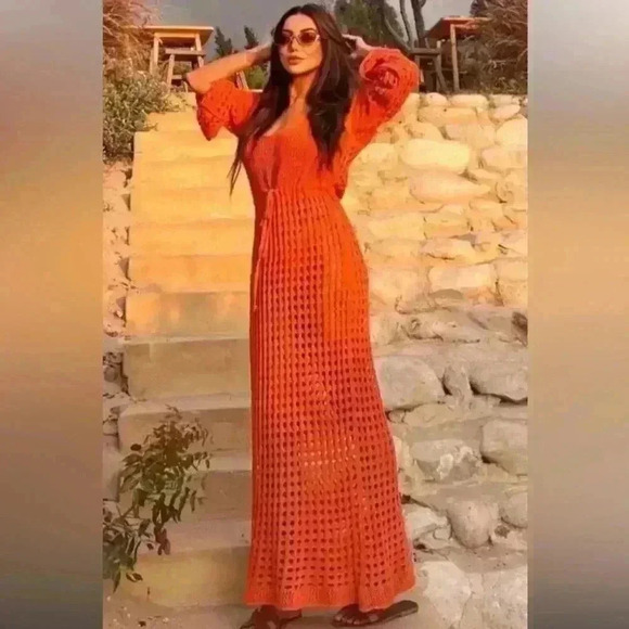 Zara Orange Crochet Swim Coverup - Picture 1 of 6